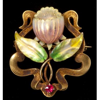 art-nouveau-gold-and-enamel-brooch