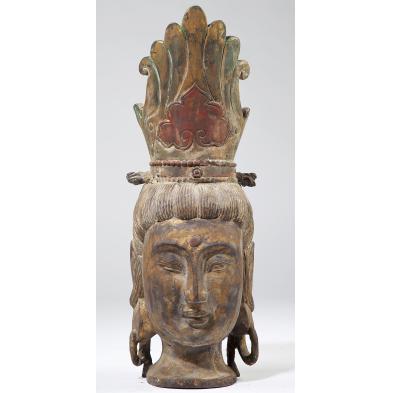 large-asian-carved-wooden-head-of-guanyin