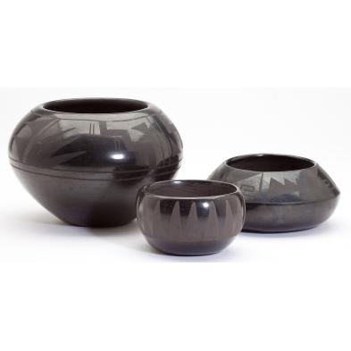 three-blackware-bowls