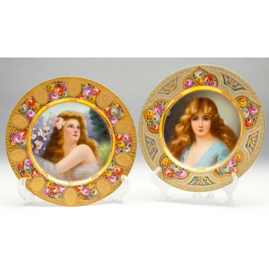 two-art-nouveau-vienna-style-portrait-plates