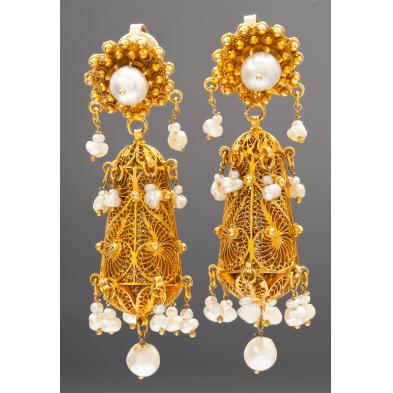 pair-of-antique-gold-and-pearl-ear-pendants