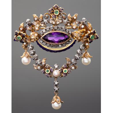 enamel-and-gem-set-swag-brooch