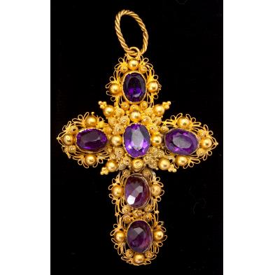 antique-gold-and-amethyst-cross-pendant-brooch