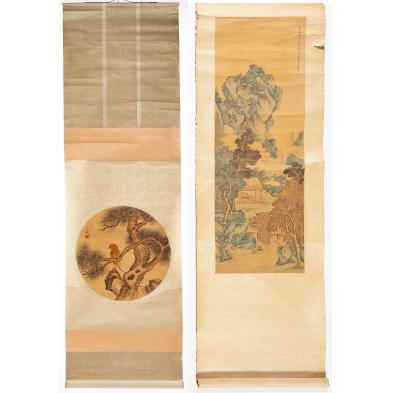 two-hanging-chinese-scroll-paintings-on-silk