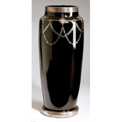 art-deco-black-glass-vase-with-silver-overlay