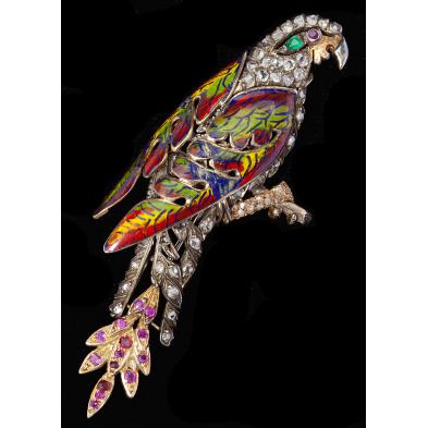 enamel-and-gem-set-parrot-brooch