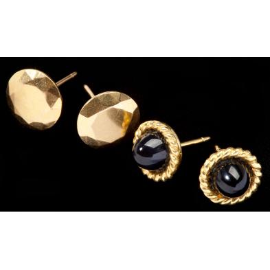 two-pairs-of-gold-ear-studs-one-of-tiffany-co