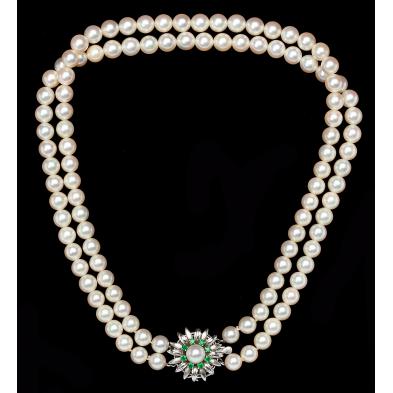 double-strand-pearls-with-emerald-clasp-mikimoto