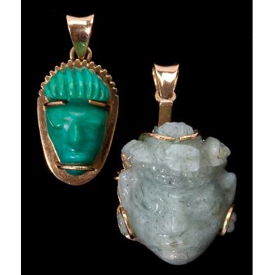 two-gem-set-figural-gold-pendants
