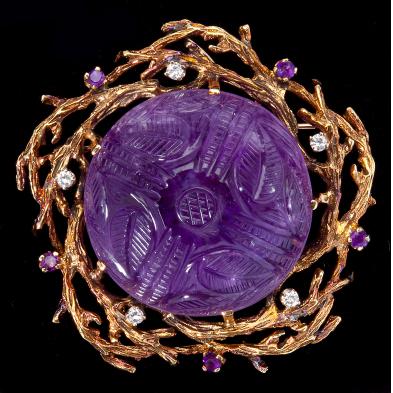 carved-amethyst-and-diamond-brooch-pendant