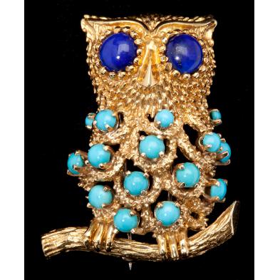 lapis-and-turquoise-owl-brooch