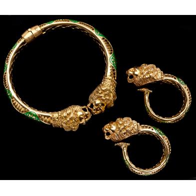 enamel-and-gold-bracelet-and-ear-hoops