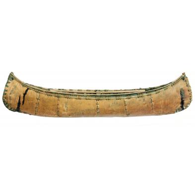 antique-large-model-birch-canoe-with-paddle