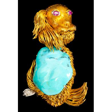18kt-gold-turquoise-and-ruby-dog-brooch