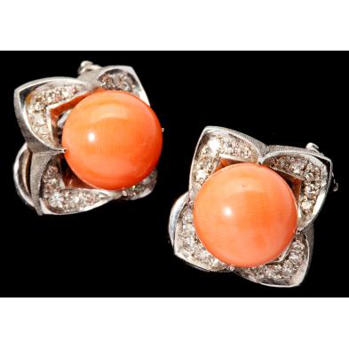 14kt-white-gold-coral-and-diamond-ear-clips