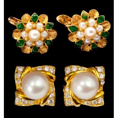 two-pair-pearl-earrings-one-with-diamonds