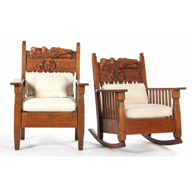 two-carved-jockeys-steeds-arts-crafts-chairs