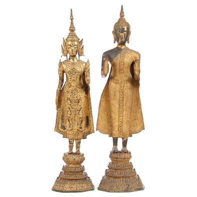 pair-of-thai-gilt-bronze-buddha-statuettes