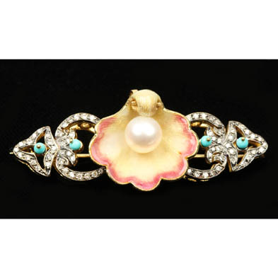 enamel-diamond-pearl-turquoise-brooch