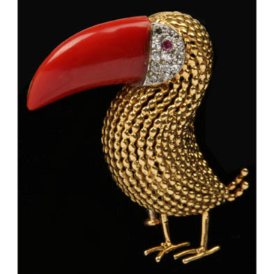 gold-coral-and-diamond-toucan-brooch-signed