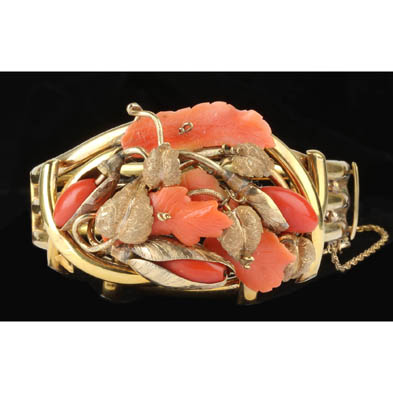 gold-and-carved-coral-bangle-bracelet