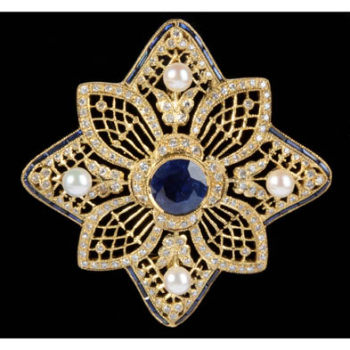 sapphire-diamond-and-pearl-brooch-pendant