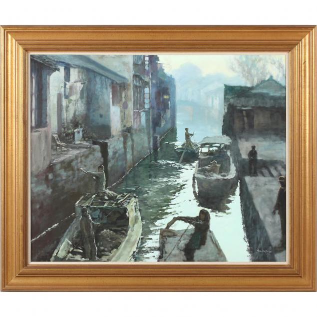 xue-jian-xin-chinese-am-b-1954-canal-scene-with-sampans