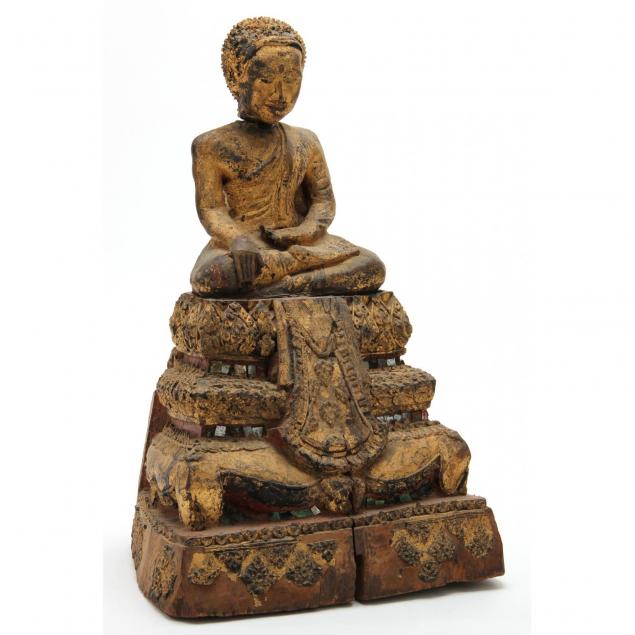 burmese-gilt-carved-wooden-buddha