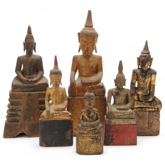 six-small-burmese-gilt-wooden-buddhas