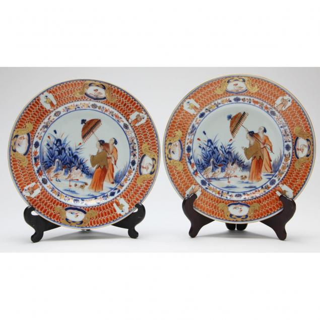 pair-of-chinese-imari-dame-au-parasol-plates