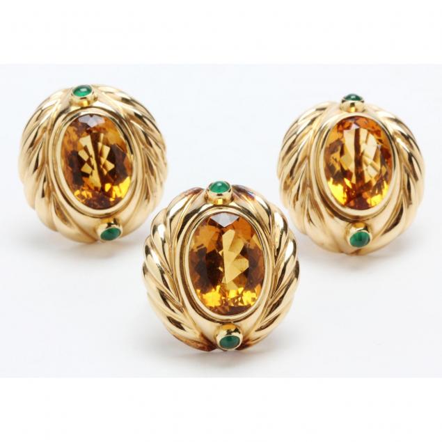 14kt-citrine-and-emerald-ear-clips-and-slide