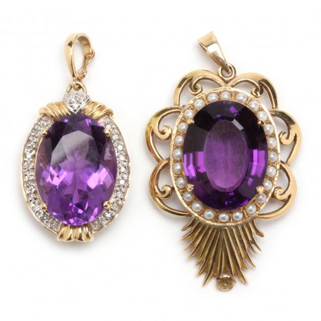 two-14kt-gem-set-amethyst-pendants