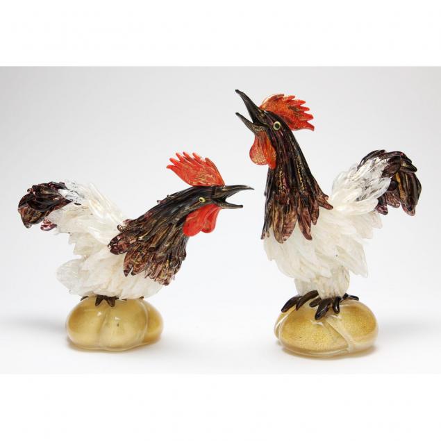two-vintage-italian-murano-art-glass-roosters