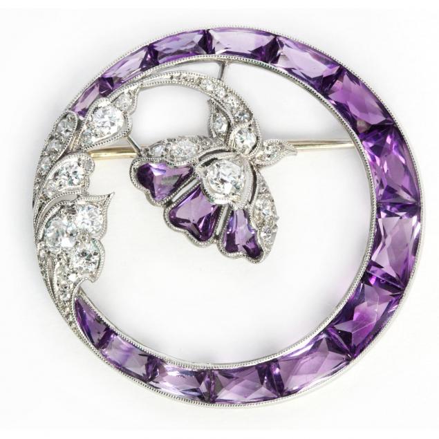 vintage-platinum-amethyst-and-diamond-brooch