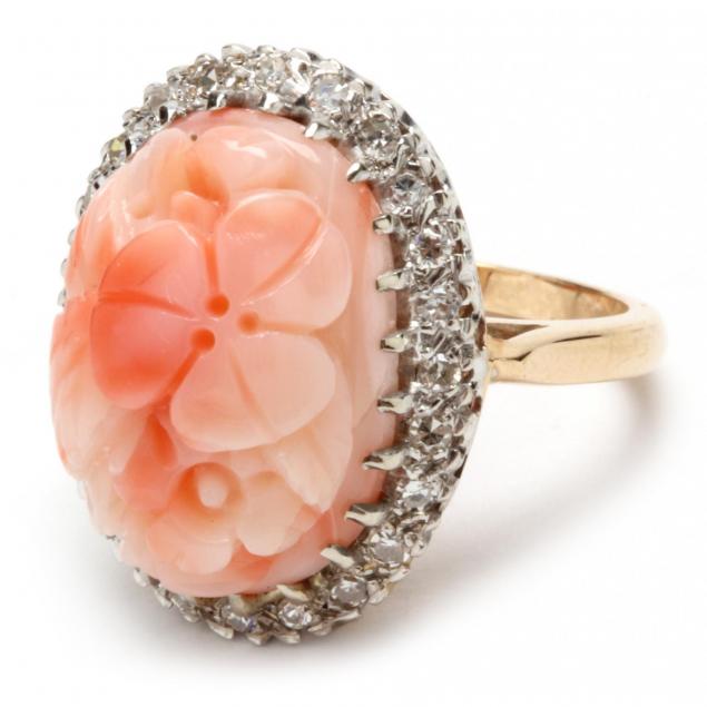 diamond-and-carved-coral-ring