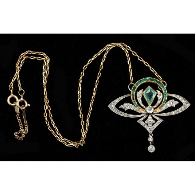 edwardian-emerald-and-diamond-lavalier-pendant