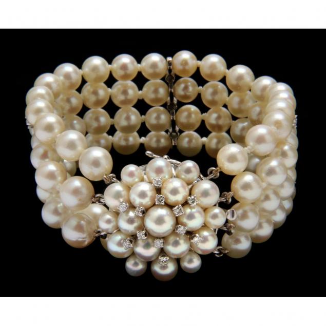 multi-strand-pearl-and-diamond-bracelet