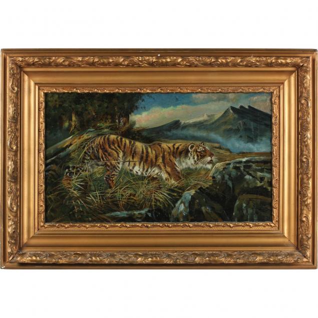 antique-embellished-lithograph-of-a-tiger