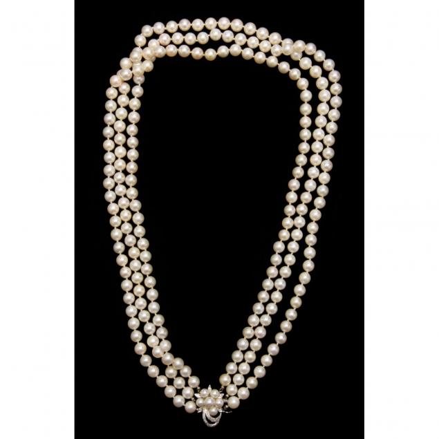 triple-strand-pearl-and-diamond-necklace