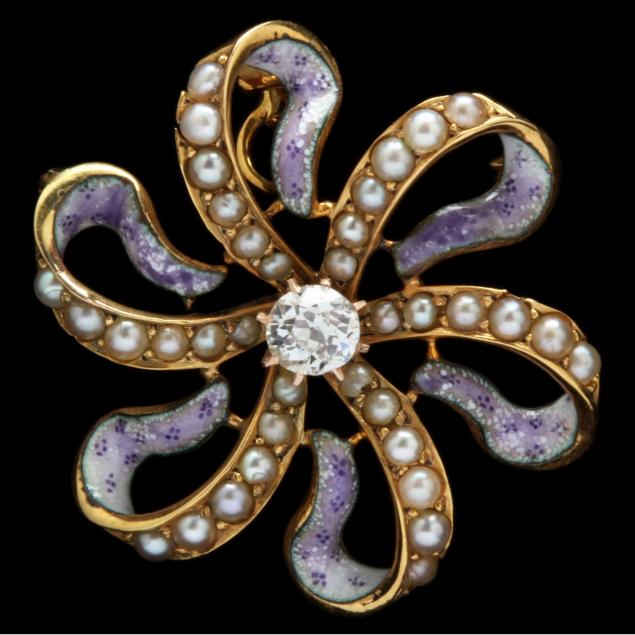 vintage-diamond-seed-pearl-and-enamel-brooch