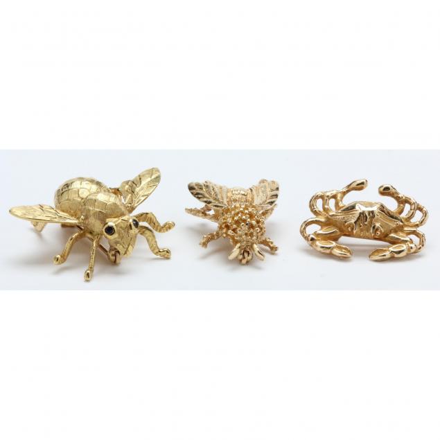 three-gold-figural-brooches