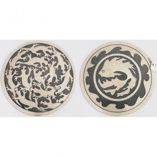 pair-of-raku-pottery-convex-wall-plaques