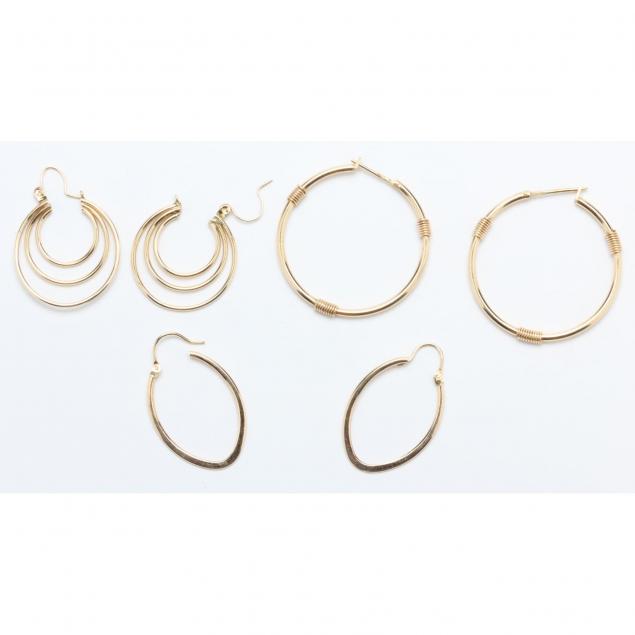 three-pairs-gold-ear-hoops