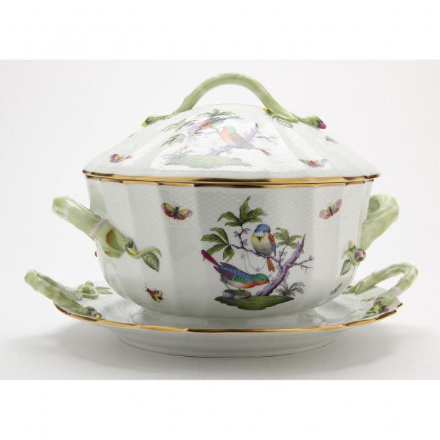herend-rothschild-bird-porcelain-covered-soup-tureen-underplate