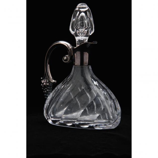 cut-glass-decanter-with-sterling-collar-and-handle