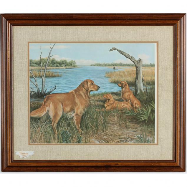 artist-signed-numbered-lithograph-of-golden-retrievers