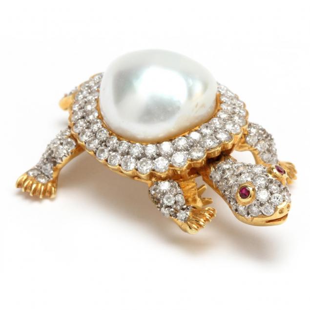 18kt-diamond-and-pearl-turtle-brooch