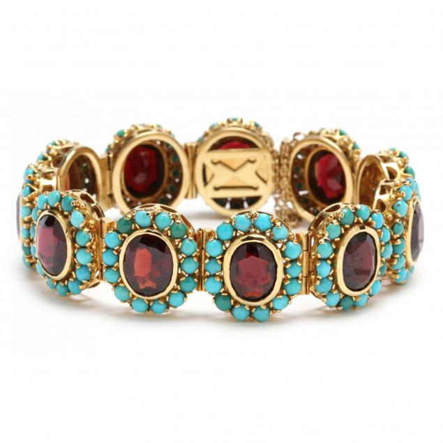 18kt-gold-garnet-and-turquoise-bracelet-spritzer-furman