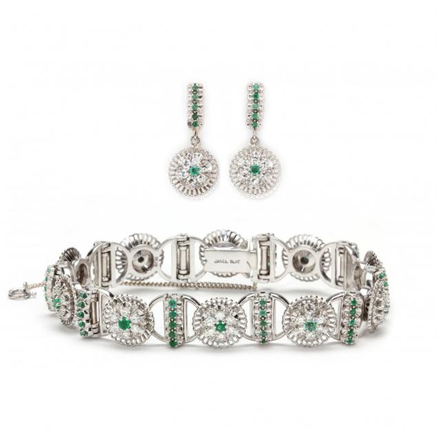 platinum-diamond-emerald-bracelet-and-earrings-jabel