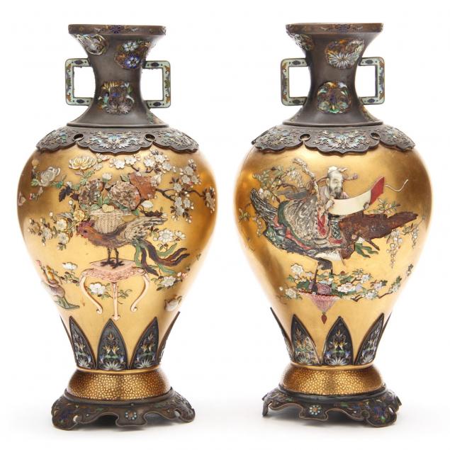 pair-of-japanese-shibayama-silver-gold-lacquer-vases